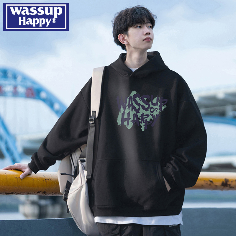 WASSUPHAPPY秋季连帽卫衣外套男