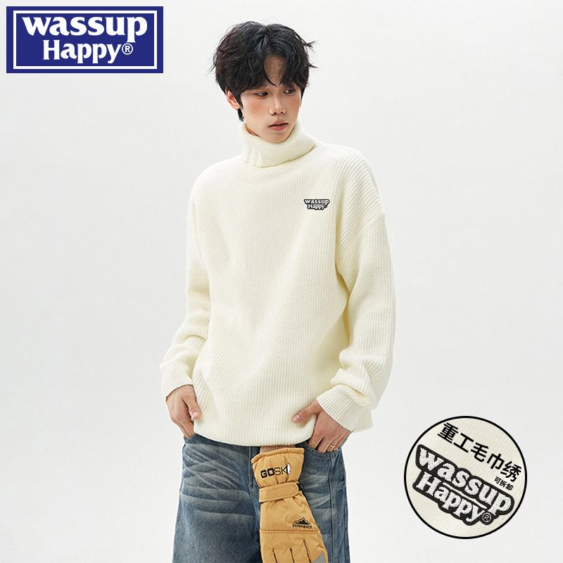 WASSUPHAPPY高领保暖套头毛衣男