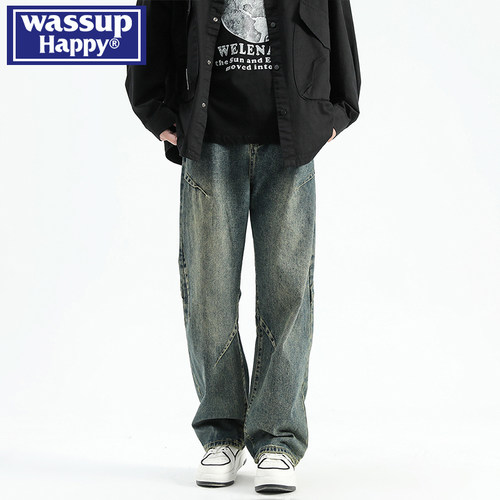 WASSUPHAPPY夏季直筒牛仔裤男