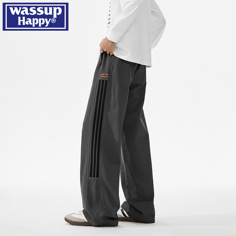 WASSUPHAPPY高街竖条纹直筒裤男