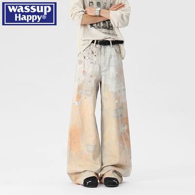 WASSUPHAPPY春秋直筒牛仔裤子男