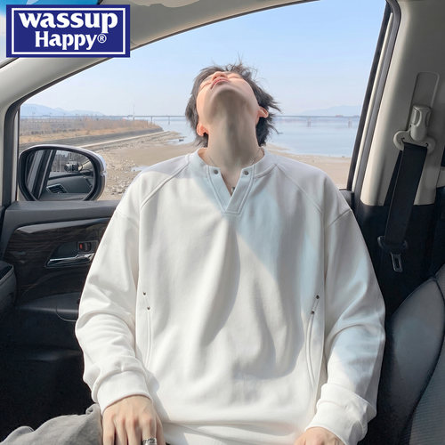 WASSUPHAPPY铆钉亨利领卫衣男士
