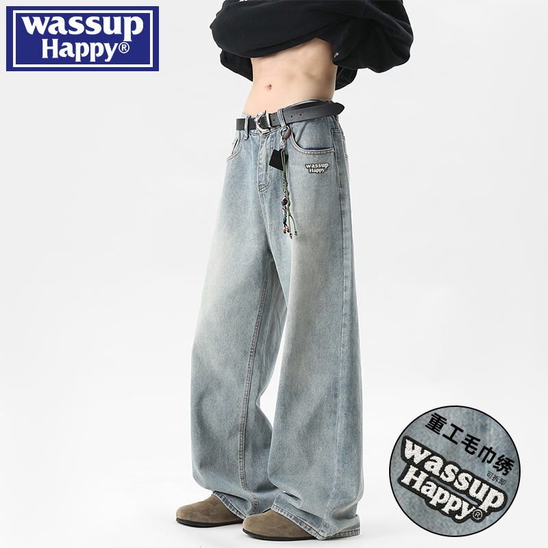WASSUPHAPPY秋季直筒牛仔裤子男