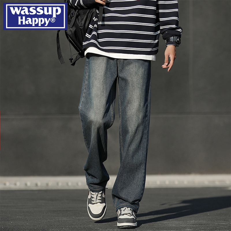 WASSUPHAPPY秋冬直筒牛仔裤子男