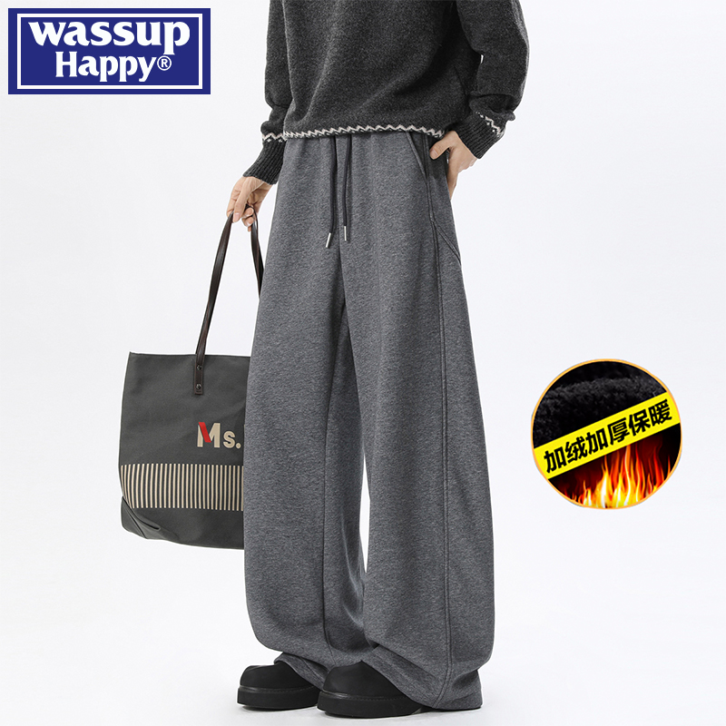 WASSUPHAPPY冬季直筒休闲裤子男