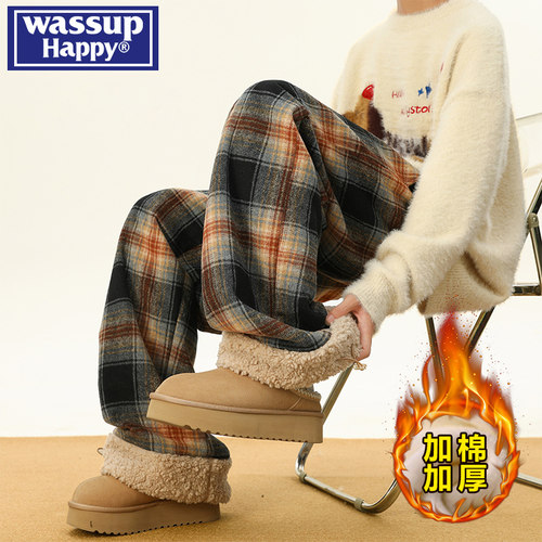 WASSUPHAPPY冬季加厚休闲裤男