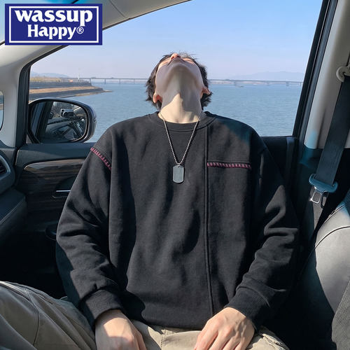 WASSUPHAPPY撞色明线圆领卫衣男