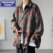 happy民族风藏式 粗呢衬衫 男款 wassup 秋冬季 设计感小众夹克外套潮