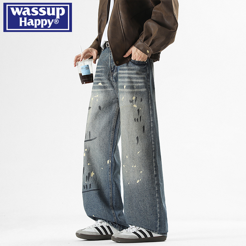 WASSUPHAPPY春秋直筒牛仔裤子男