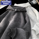 潮牌复古宽松休闲情侣上衣 重磅连帽卫衣男秋冬季 wassup happy美式