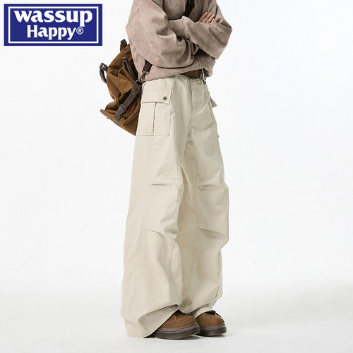 WASSUPHAPPY春秋直筒休闲裤子男