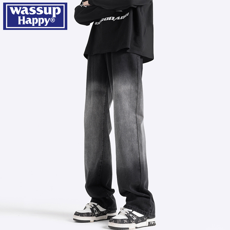 WASSUPHAPPY秋冬直筒牛仔裤子男