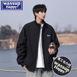 wassup happy美式潮牌百搭飞行员外套男款秋冬季新款宽松加棉夹克
