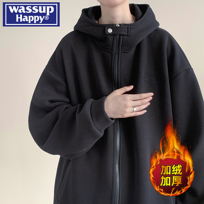 WASSUPHAPPY秋冬加绒加厚卫衣男