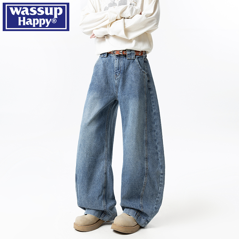 WASSUPHAPPY美式高街阔腿牛仔裤
