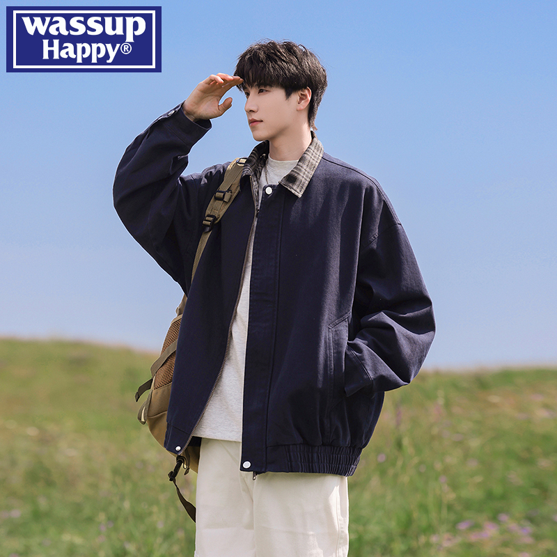 WASSUPHAPPY复古格子翻领夹克男