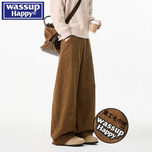 wassuphappy潮牌直筒休闲裤子男
