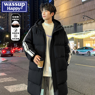 wassup happy中长款连帽羽绒棉服男士冬季2025新款保暖棉袄子外套