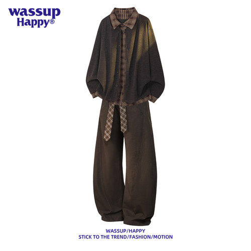 WASSUPHAPPY假两件格纹衬衫男士