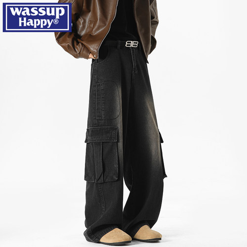 WASSUPHAPPY牛仔裤子男宽松直筒