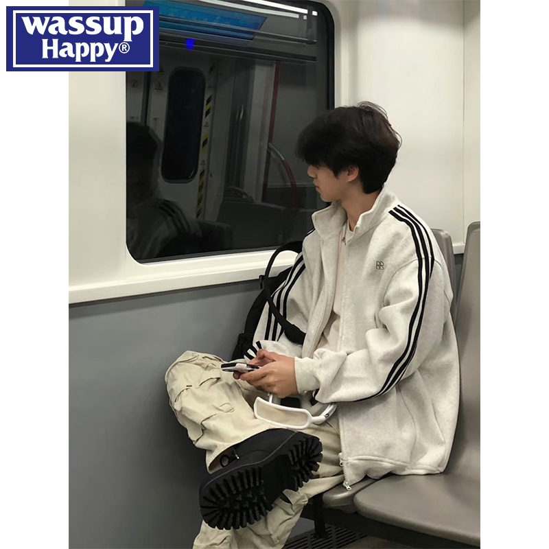 WASSUPHAPPY三条杠立领开衫卫衣