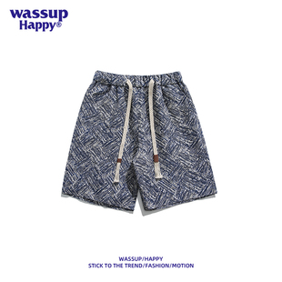 男士 休閑花短褲 happy美式 子潮 新款 威夷沙灘運動五分褲 夏季 wassup