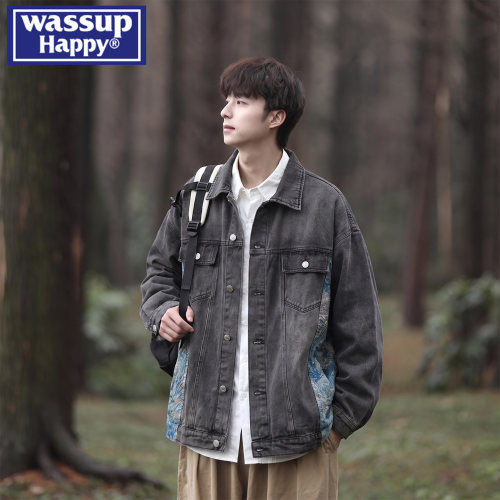 WASSUPHAPPY春秋复古牛仔外套男