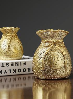 简约书柜金色招财福袋开 业礼品桌面摆件客厅酒柜办公室装饰品钱