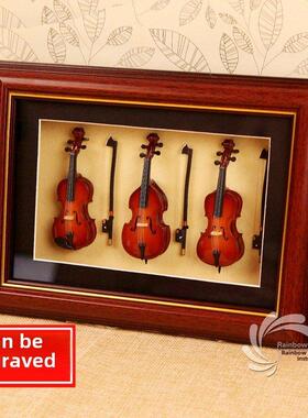 迷你西洋乐器小提琴相框大提琴低音提琴模型，玻璃相框作为礼物送
