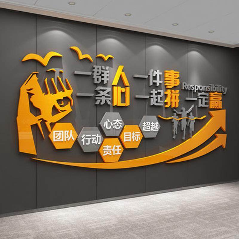 办公室墙面装饰企业文化氛围布置一群人件事条心司部门进门形象贴
