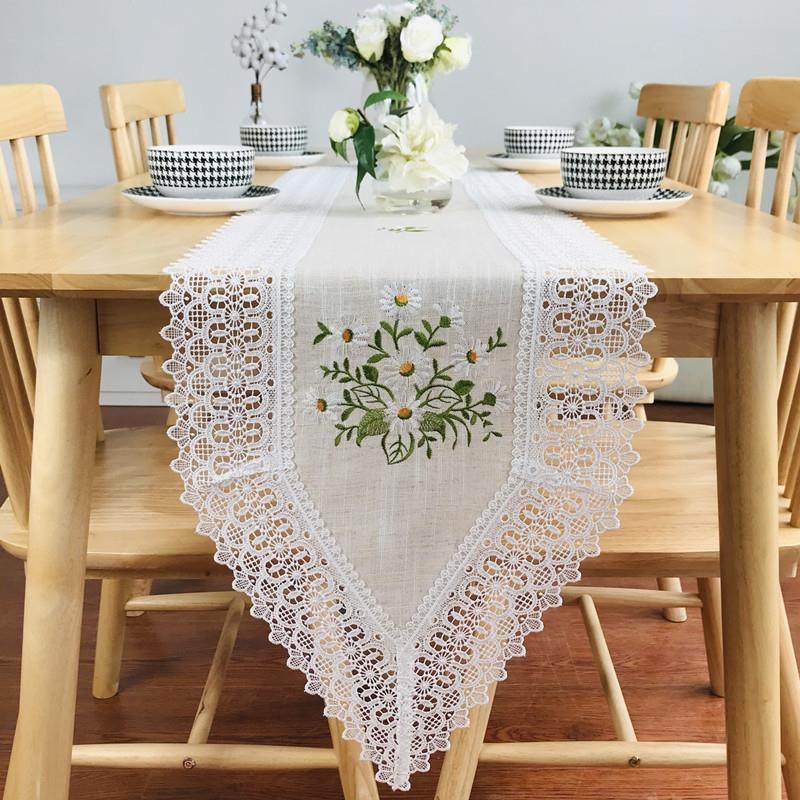 简约田园中式刺绣蕾丝花边轻奢长条茶几电视柜床头柜盖布餐桌桌旗,居家布艺,桌旗,淘宝优惠券,粉丝福利购,淘宝优惠卷