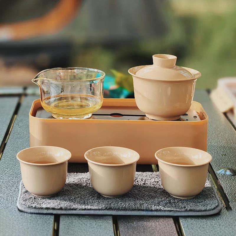 随身便携式旅行茶具小套装户外功夫泡茶陶瓷盖碗茶杯一人饮快客杯