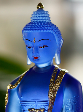 琉璃药师佛摆件七佛像三宝佛密宗蓝色药师琉璃光如来佛堂居家供奉