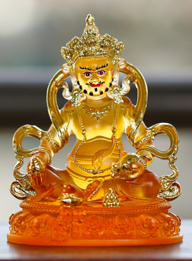 真琉璃黄财神佛像贴金彩绘佛摆件