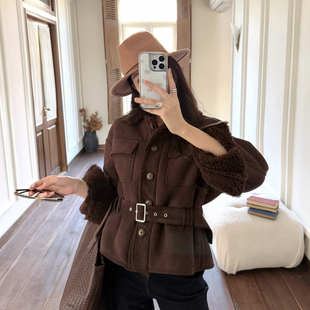2561 含100澳毛 一念复古时髦宽松单排扣休闲羊毛外套 配腰带