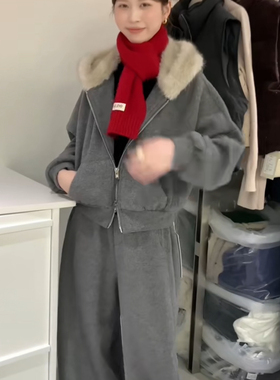 一念连帽帽子环保毛卫衣外套+休闲裤套装32B16179
