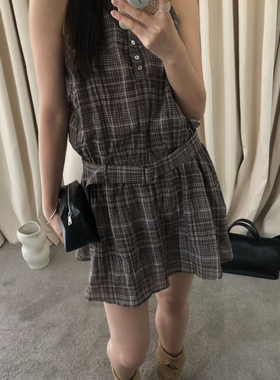 一念26一念法式格纹修身无袖连衣裙(配腰带)HAL8119