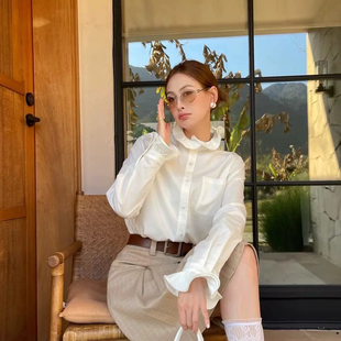 一念轻奢店夏上新设计感木耳边立领长袖 J742 衬衫