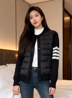 一念家端全羊毛针织拼接时尚休闲外套上衣冬季新款羽绒服197891