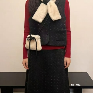 2865 配围巾包包 一念小众设计打底衫 高腰半身裙三件套装