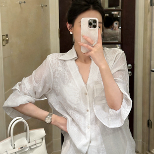 J775 暗纹提花衬衫 一念轻奢店夏上新法式 松弛感蕾花荷叶边袖
