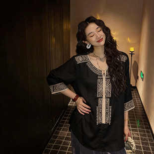 上衣衬衫 休闲复古民族风棉麻衬衫 DFL0143011 原创风格 一念风衬衫