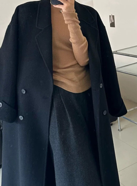 一念质款袖口翻边极简时尚羊毛外套(配腰带)（含100绵羊毛）94362