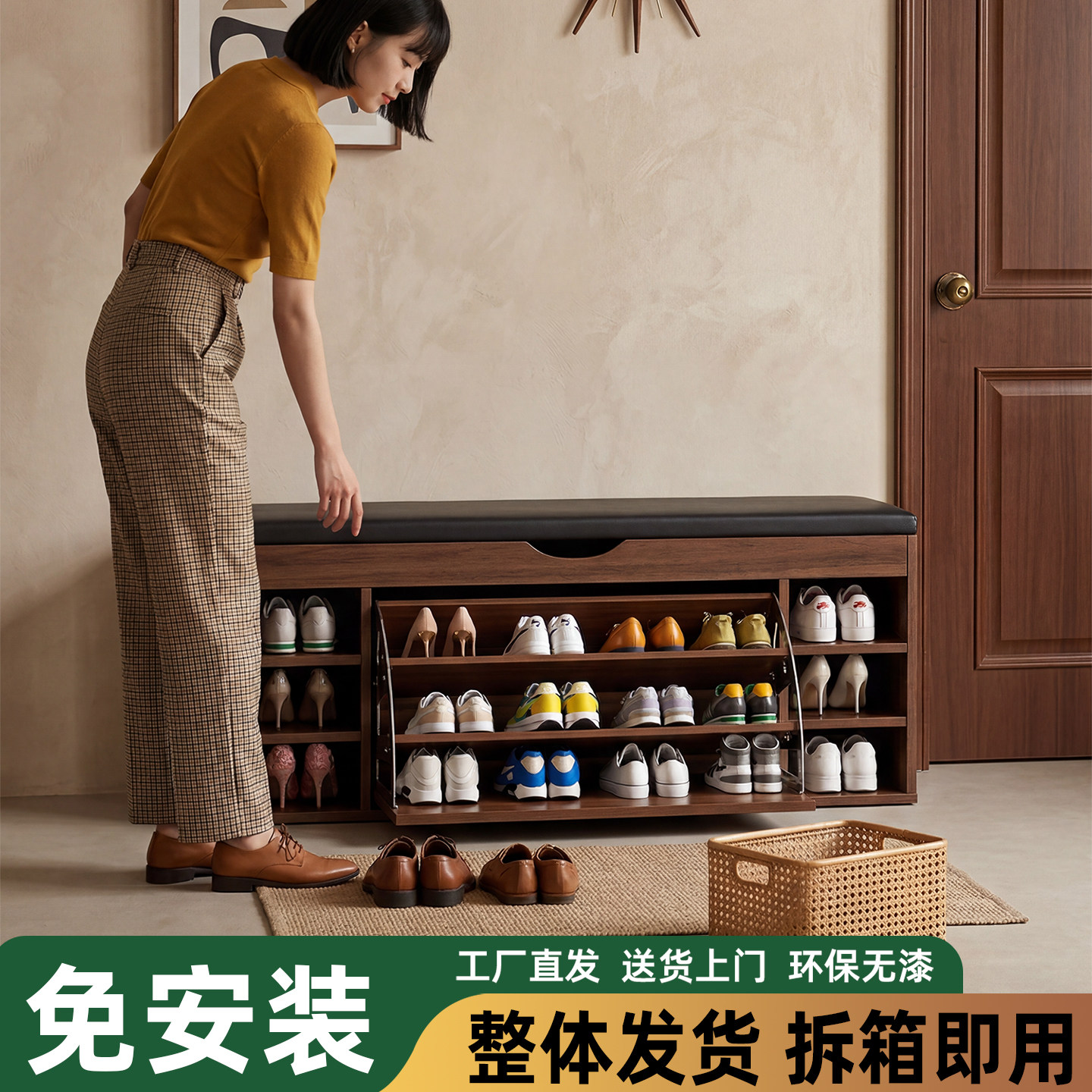 免安装翻斗鞋柜家用进门口换鞋凳鞋架可坐凳一体门外极窄创意收纳