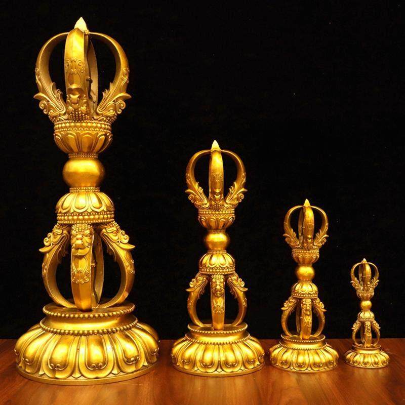 纯铜金刚杵尼泊尔全铜五股金刚杵降魔杵普巴杵永摆件带底座大号