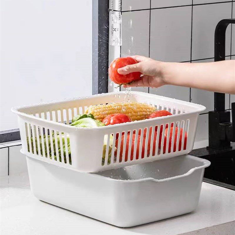 加厚双层沥水篮洗菜盆长方形洗菜篮子漏盆塑料厨房碗碟盆洗水果盘