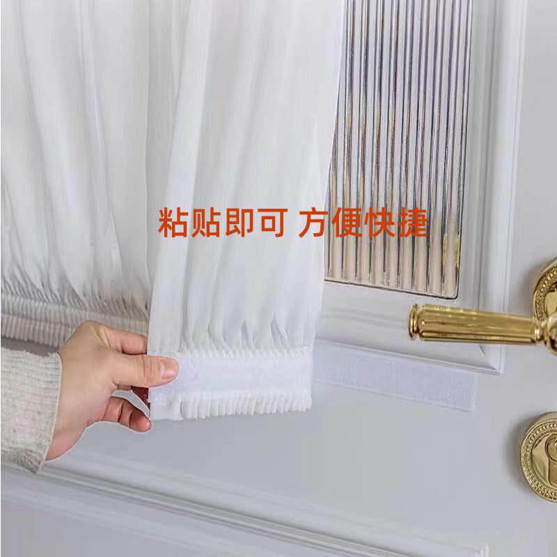 绷纱帘免打孔遮玻璃隔断内开窗帘透光不透人白纱魔术贴卫生间门帘