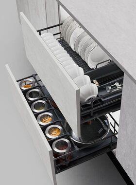 耐斯克厨房橱柜拉篮双层抽屉式碗架碗碟篮碗盘收纳阻尼滑轨家用篮