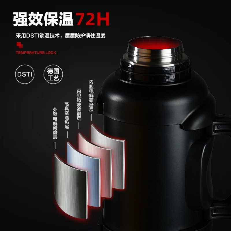德国保温杯大号大容量户外316不锈钢便携车载旅行暖热水瓶水壶3升