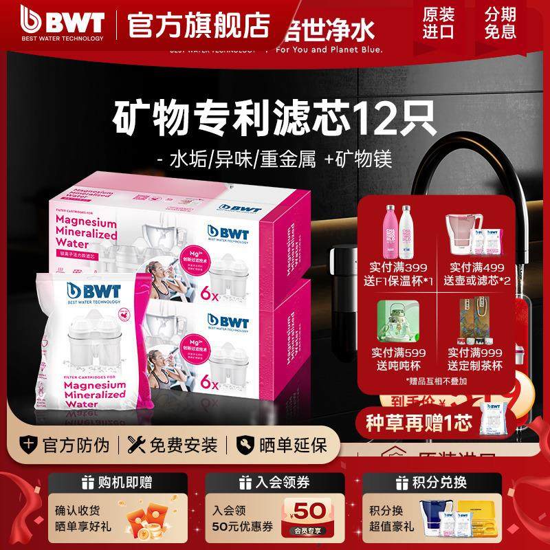 倍世欧洲进口通用镁离子款滤芯过滤净水壶滤水净水器3/6只装